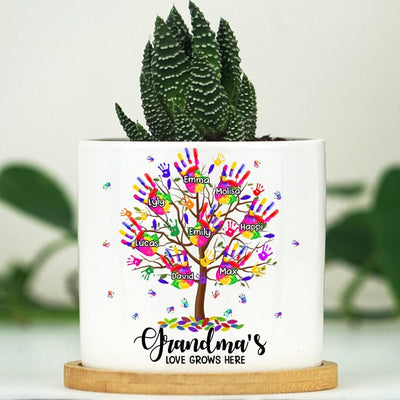 Personalized Colorful Hand Print Tree Grandma's Love Grows Here Ceramic Plant Pot NTN30MAR23KL1 Ceramic Plant Pot Humancustom - Unique Personalized Gifts