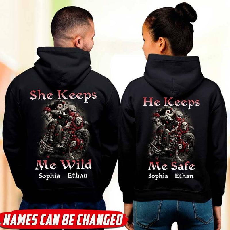 She Keeps Me Wild - He Keeps Me Safe Couple Skull Couple Hoodie Ntt-16 ...