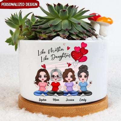 Red Hearts Like Mother Like Daughters Doll Mom And Daughters Sitting Gift For Mom Daughters Personalized Plant Pot NVL01APR23NY2 Ceramic Plant Pot Humancustom - Unique Personalized Gifts Ceramic Pot 1 Ceramic Pot