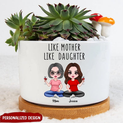 Like Mother Like Daughters Doll Mom And Daughters Sitting Mother's Day Gift For Mom Personalized Plant Pot NVL01APR23NY3 Ceramic Plant Pot Humancustom - Unique Personalized Gifts Ceramic Pot 1 Ceramic Pot