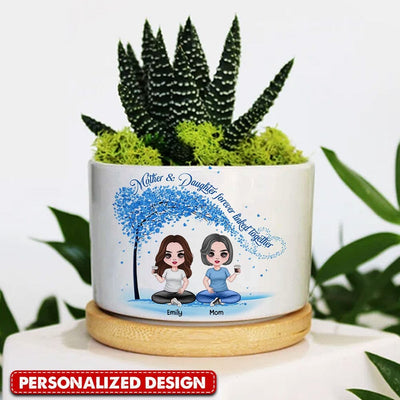 Doll Mom & Daughter Sitting Under Tree, Forever Linked Together, Mother's Day Gift Personalized Plant Pot NVL01APR23TP2 Ceramic Plant Pot Humancustom - Unique Personalized Gifts Ceramic Pot 1 Ceramic Pot