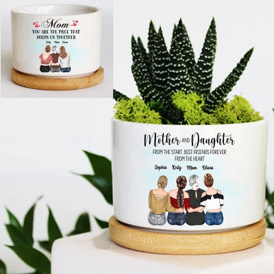 Mother And Daughters Best Friends Forever From The Heart Personalized Plant Pot NVL01APR23VA2 Ceramic Plant Pot Humancustom - Unique Personalized Gifts