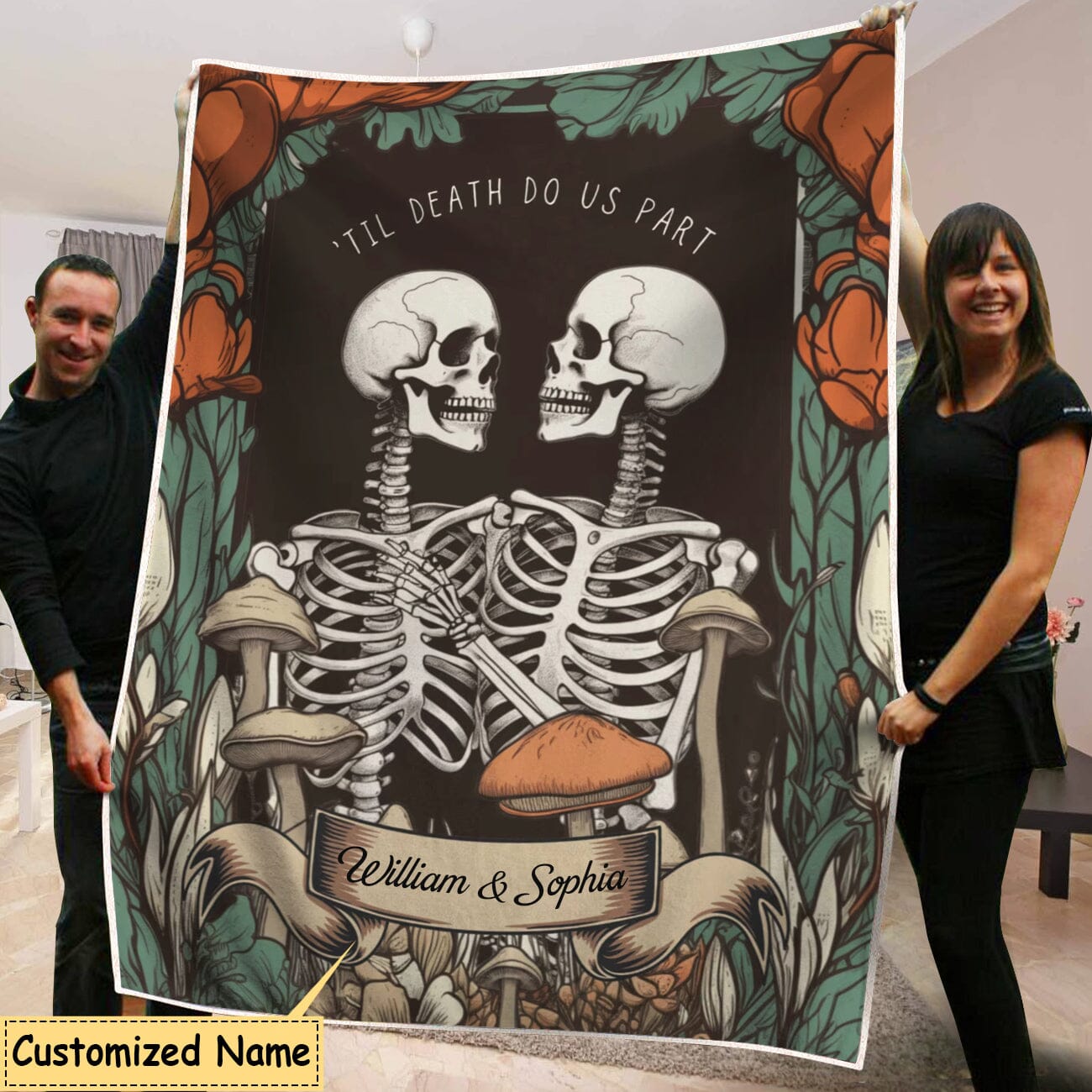 Skeleton Couple Custom Gift 'Til Death Do Us Part' Personalized Blanket NVL01DEC23CT1 Fleece Blanket HumanCustom - Unique Personalized Gifts Made Just for You 