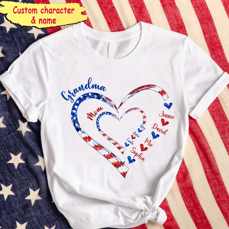 Discover 4th of July Grandma Mom Kids Heart In Heart Personalized Shirt