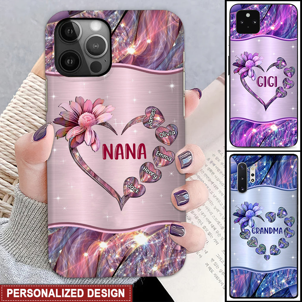Sunflower Grandma Nana Mom Loads Of Sweet Heart Kids, Multi Colors Personalized Glass Phone NVL02APR24TT1