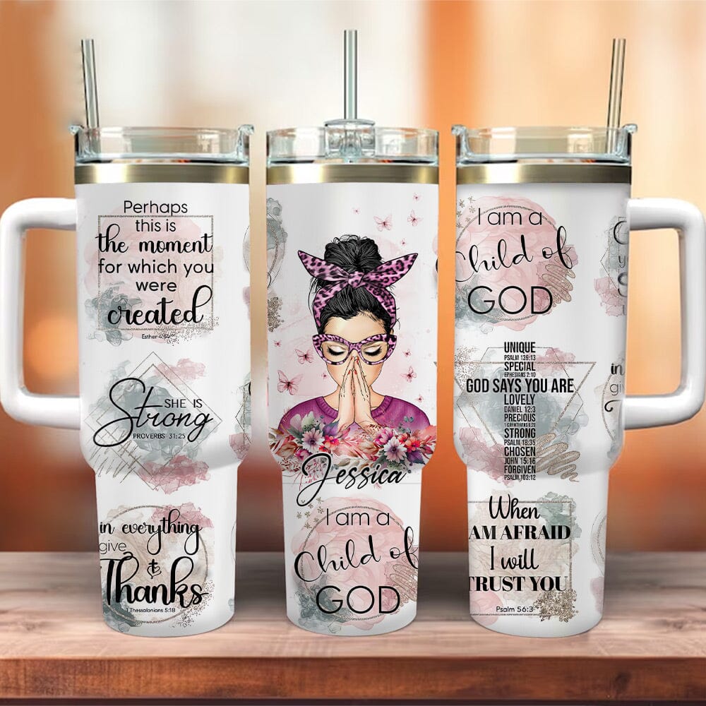 Pretty Woman Praying Bible Verse Personalized Tumbler with Straw NVL02DEC23NY2 Tumbler With Straw HumanCustom - Unique Personalized Gifts Made Just for You 