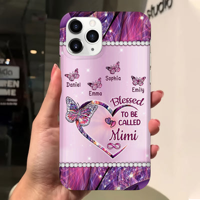 Sparkling Grandma- Mom Heart Butterfly Kids Personalized Glass Phone Case NVL03APR24TT1