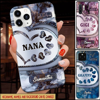 Grandma Mom With Sweet Heart Kids, Multi Colors Personalized Glass Phone Case NVL23JUN22TT6 Glass Phone Case Humancustom - Unique Personalized Gifts