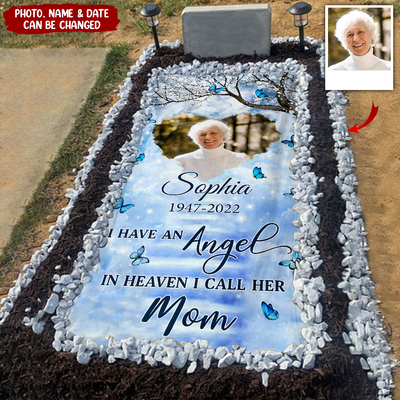 Memorial Butterfly Upload Image I Have An Angel In Heaven Personalized Memorial Grave Blanket NVL04MAR24KL1
