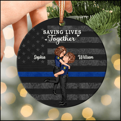 Saving Lives Together Firefighter/EMS/Nurse/Police Officer/Military- Personalized Ornament, Gift For Couple, Best Friends NVL04NOV23KL1