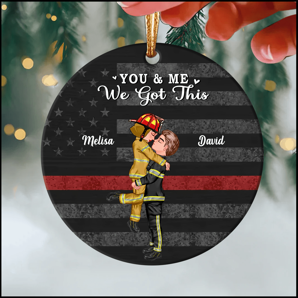 Saving Lives Together Firefighter/EMS/Nurse/Police Officer/Military- Personalized Ornament, Gift For Couple, Best Friends NVL04NOV23KL1 Circle Ceramic Ornament HumanCustom - Unique Personalized Gifts Made Just for You 