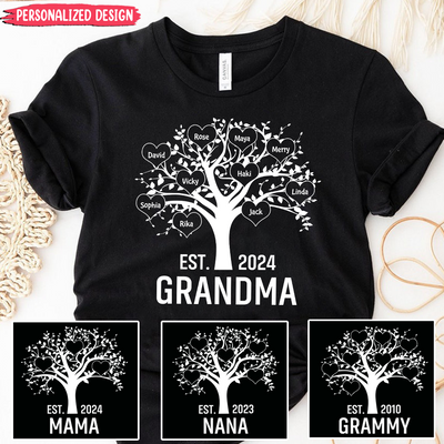 Grandma/Grandpa, Mother/Father Family Heart Tree With All Grandkids/Children Names Personalized Shirt NVL05FEB24KL2