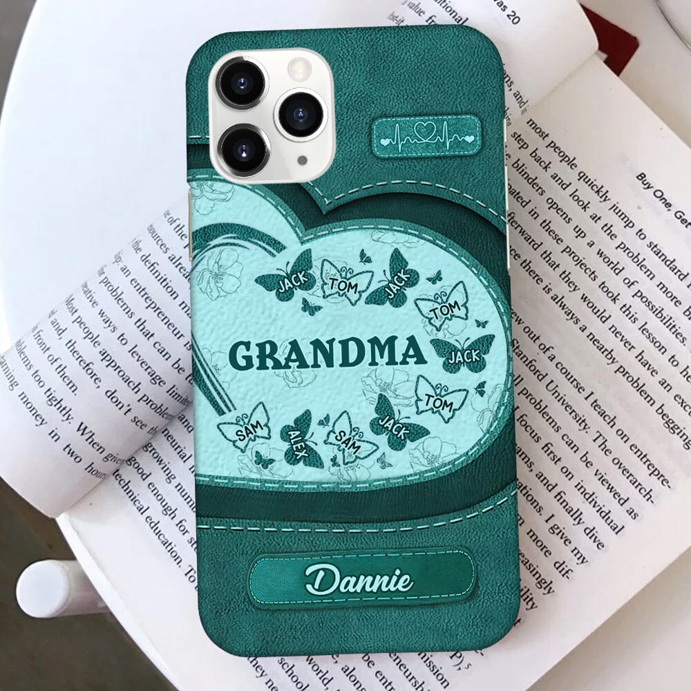 Personalized Nana Mom Heart Butterfly Colorful Texture Leather Phone case NVL05JAN24TT2