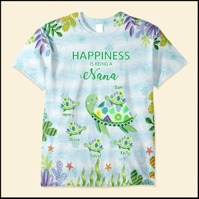 Turtle Grandma Auntie Mom Kids, Happiness is being a Grandma Personalized 3D T-shirt NVL05JUL23VA2