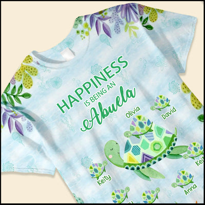 Turtle Grandma Auntie Mom Kids, Happiness is being a Grandma Personalized 3D T-shirt NVL05JUL23VA2