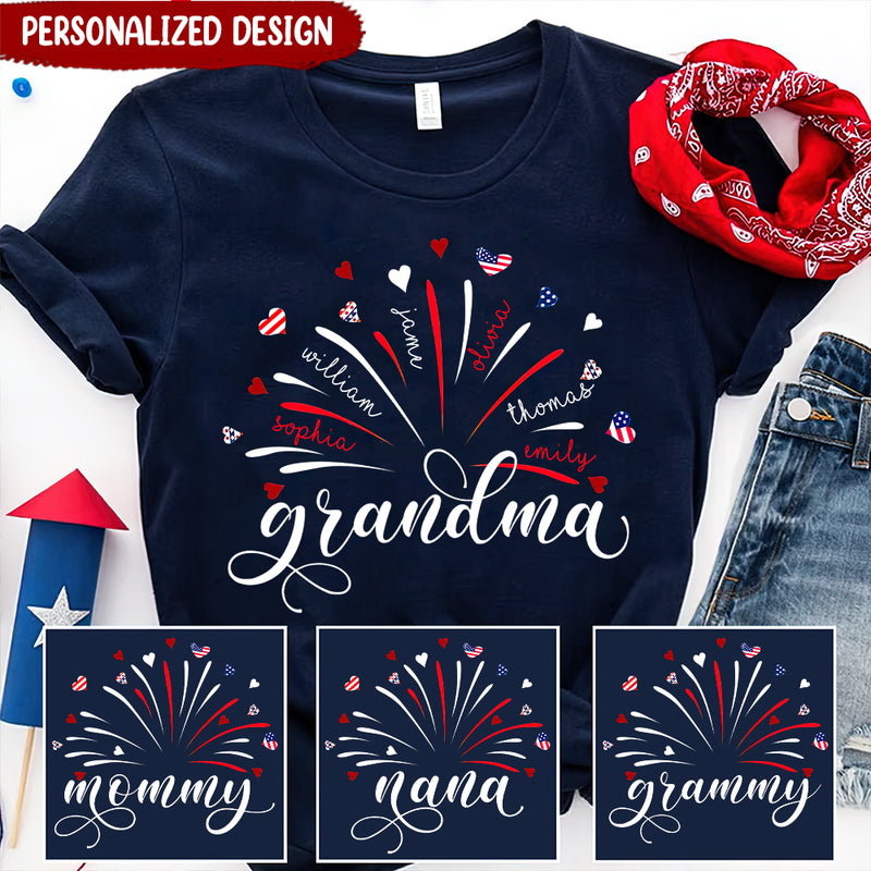 Firework America Flag Grandma And Kids Custom T-Shirt