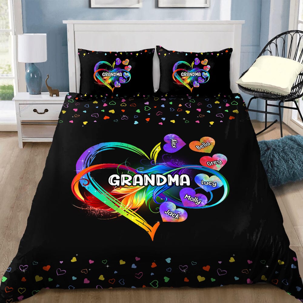 Personalized Grandma Mom Heart Rainbow Bedding Set NVL06DEC23TT1 Bedding Set HumanCustom - Unique Personalized Gifts Made Just for You 