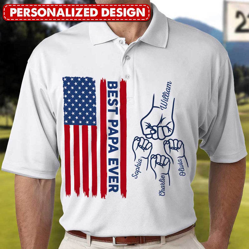 Discover Nation Flag Best Dad Grandpa Ever Fist Bump Gift For All American Dad Personalized Polo Shirt