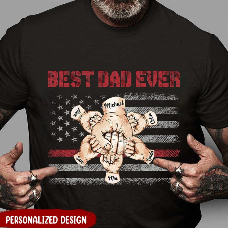 Discover Papa Grandpa Kids Hand In Hand Kids Best Dad Ever American Flag Personalized T-Shirt