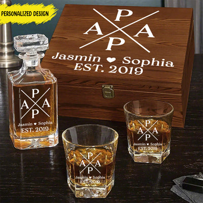 Men's Whiskey Papa Dad personalized Whiskey Rectangle Decanter Set NVL06MAY24NY2