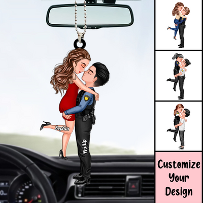 Personalized Car Ornament, Couple Portrait Police Officer Gifts by Occupation NVL06SEP23KL4