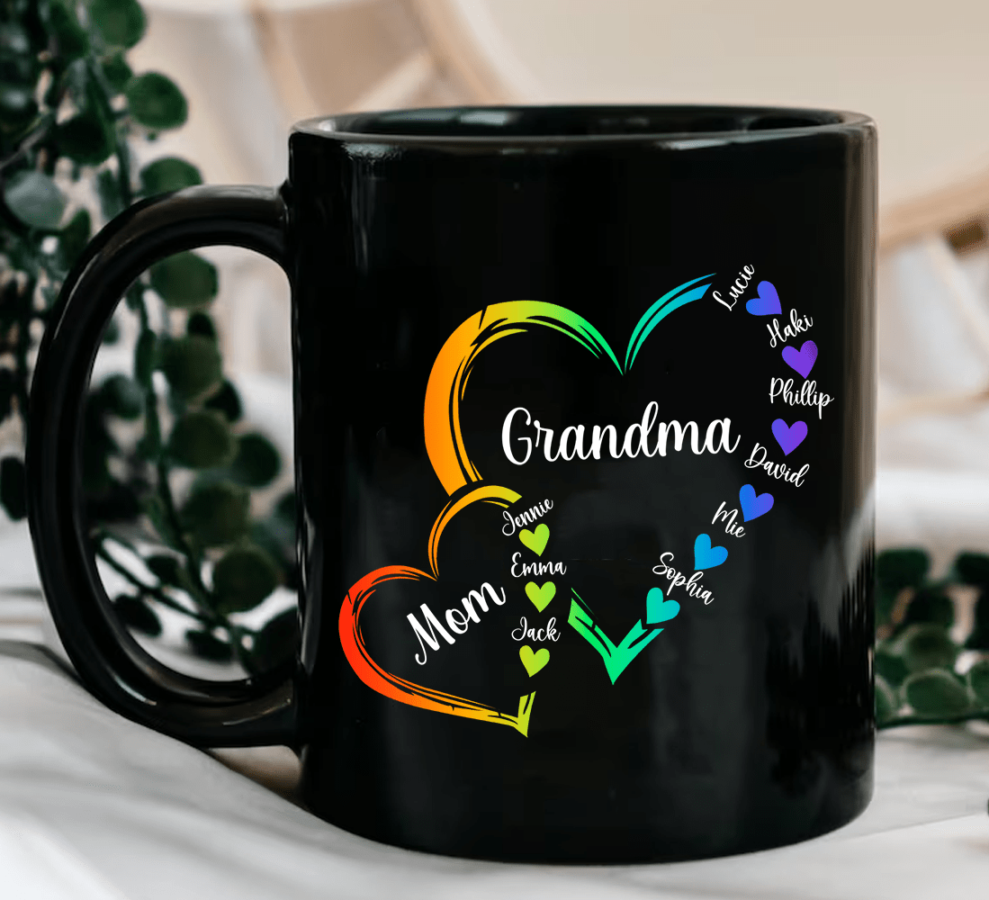 Personalized Mom Grandma And Grandkids Hearts Gift For Grandma Mug NVL07DEC23KL1 Black Mug HumanCustom - Unique Personalized Gifts Made Just for You 