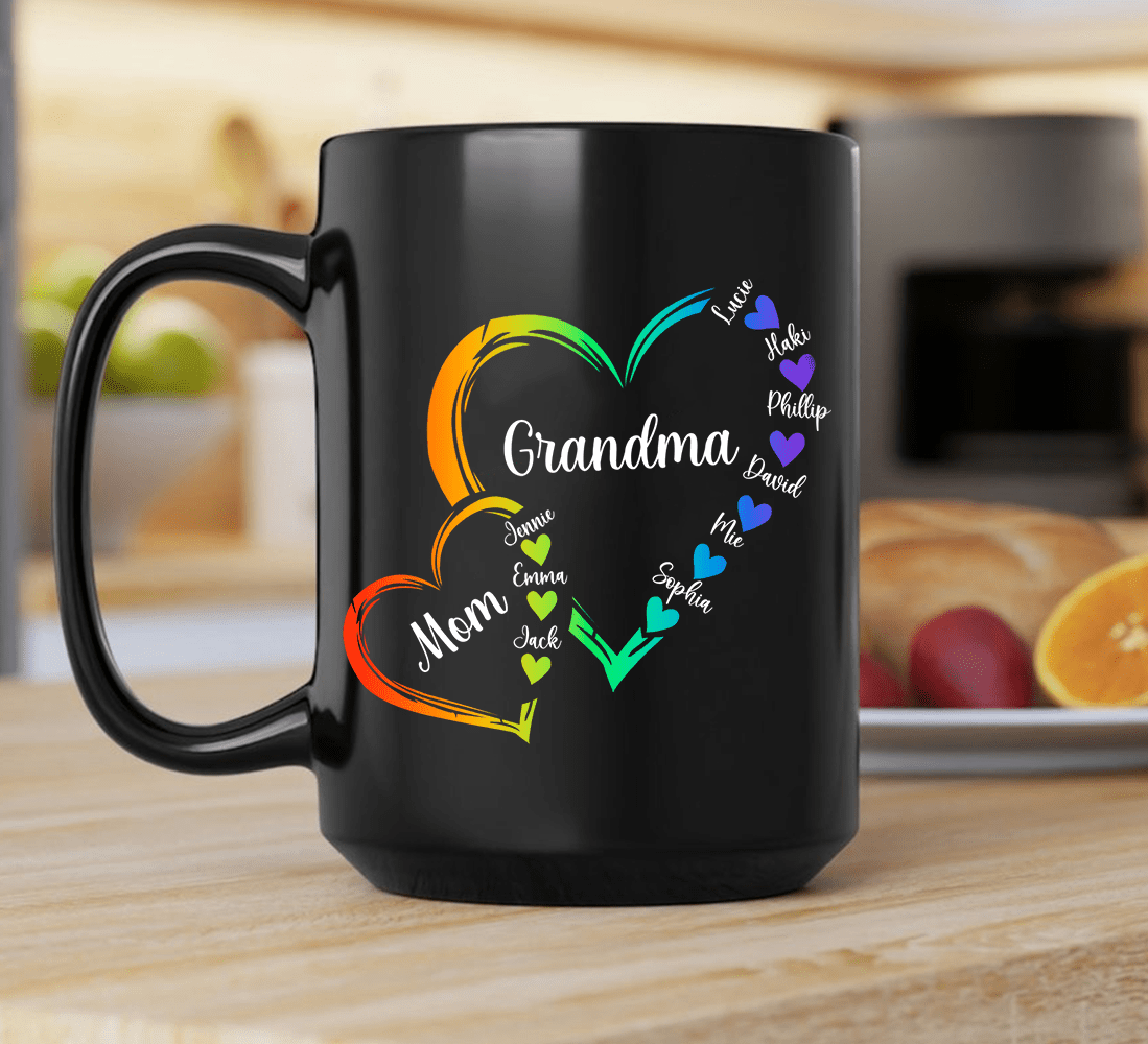 Personalized Mom Grandma And Grandkids Hearts Gift For Grandma Mug NVL07DEC23KL1 Black Mug HumanCustom - Unique Personalized Gifts Made Just for You 