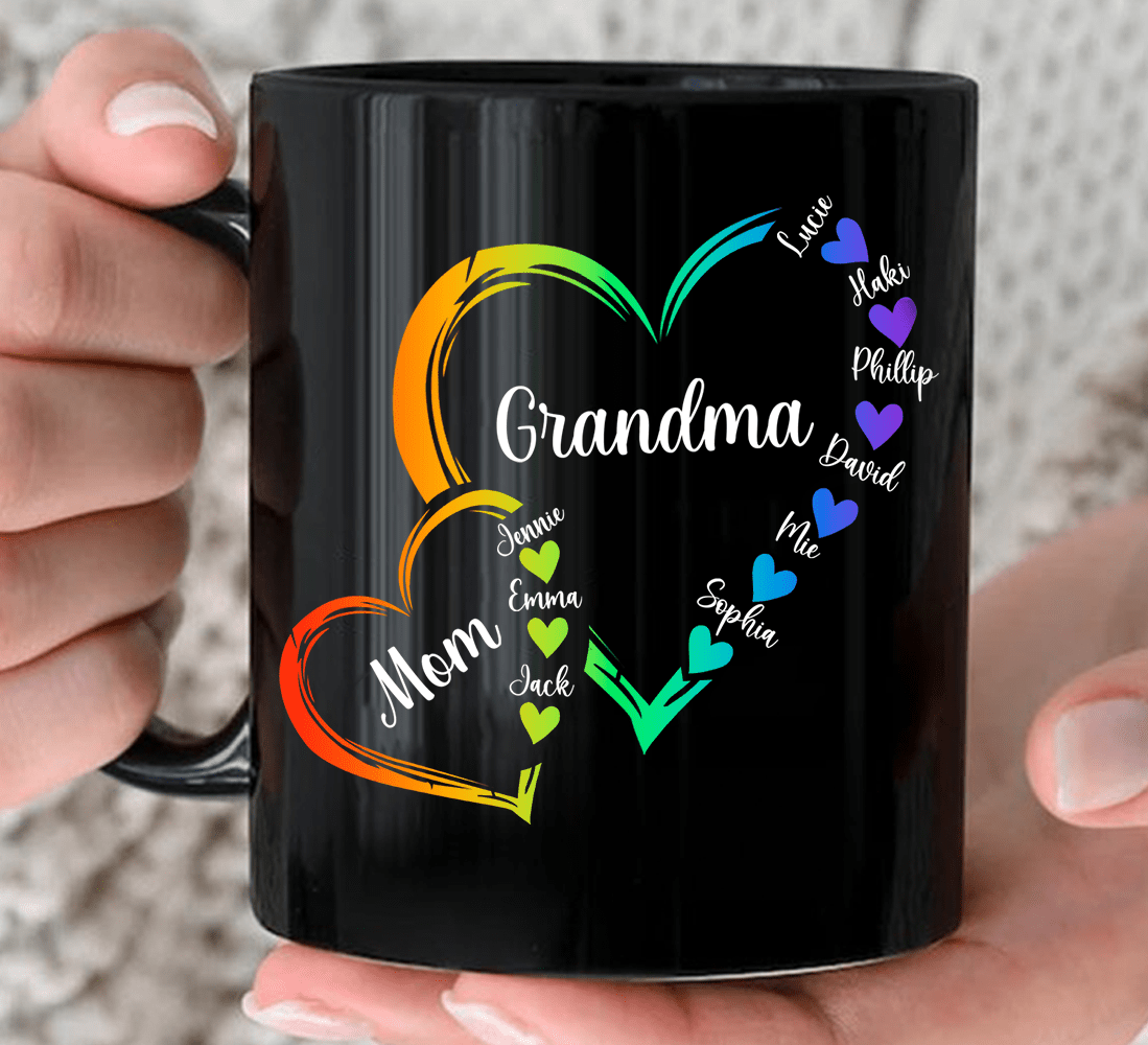 Personalized Mom Grandma And Grandkids Hearts Gift For Grandma Mug NVL07DEC23KL1 Black Mug HumanCustom - Unique Personalized Gifts Made Just for You 