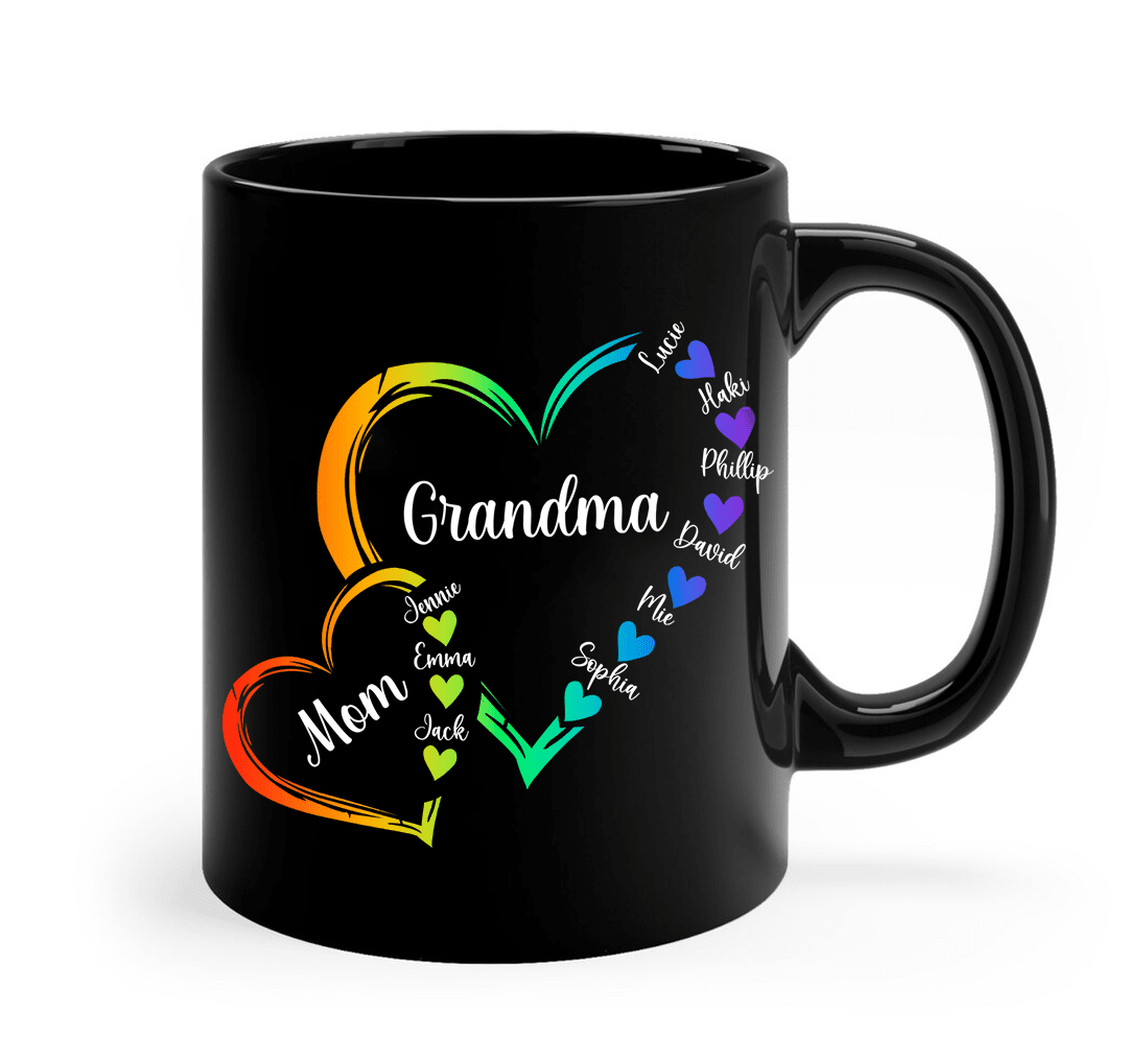 Personalized Mom Grandma And Grandkids Hearts Gift For Grandma Mug NVL07DEC23KL1 Black Mug HumanCustom - Unique Personalized Gifts Made Just for You 