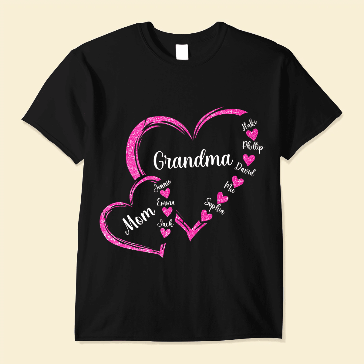 Personalized Mom Grandma And Grandkids Hearts Gift For Grandma Shirt NVL07DEC23KL2 Black T-shirt and Hoodie HumanCustom - Unique Personalized Gifts Made Just for You 