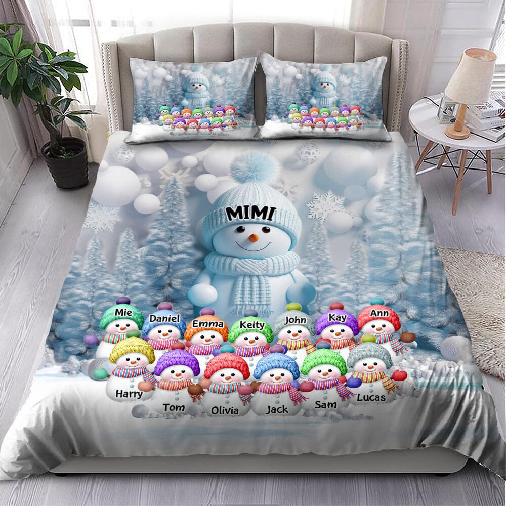 Christmas Blue Vibe Snowman Grandma Mom Colorful Kids Personalized Bedding Set NVL07DEC23VA1 Bedding Set HumanCustom - Unique Personalized Gifts Made Just for You 