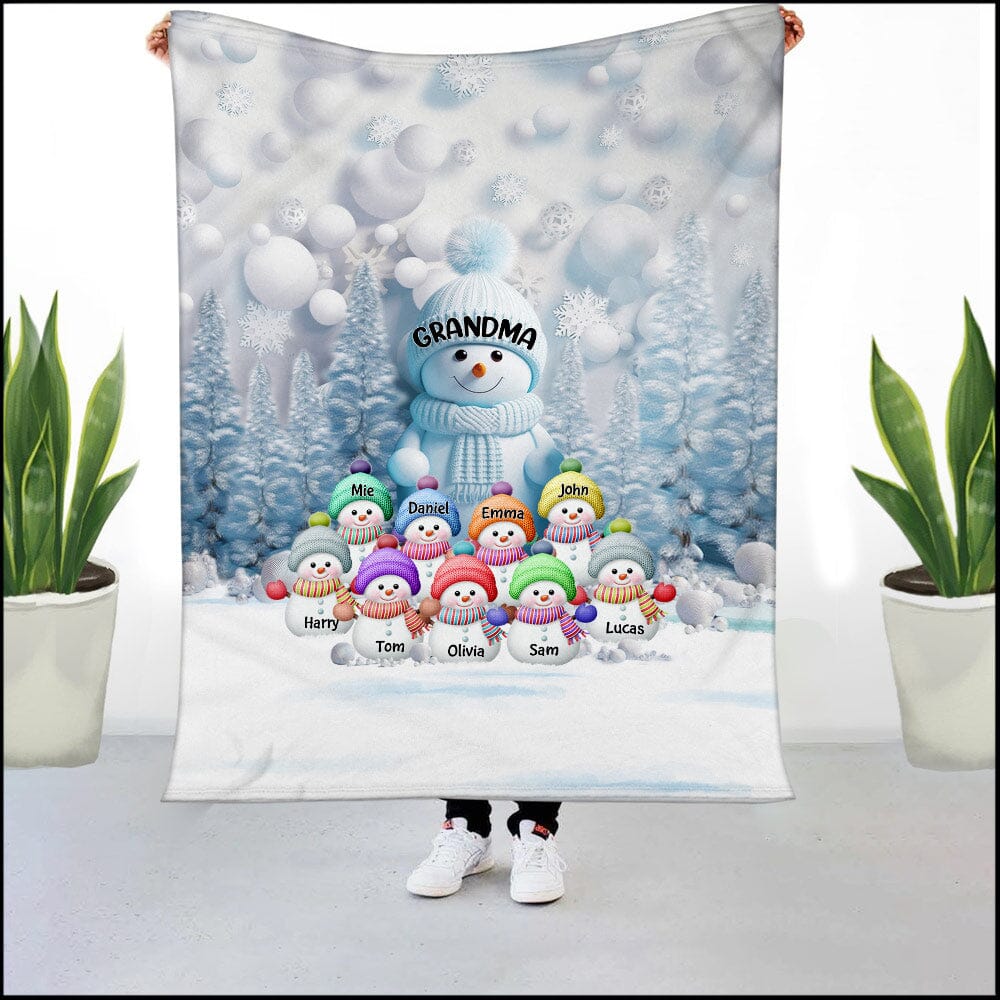 Christmas Blue Vibe Snowman Grandma Mom Colorful Kids Personalized Fleece Blanket NVL07DEC23VA2 Fleece Blanket HumanCustom - Unique Personalized Gifts Made Just for You Small (30x40in) 