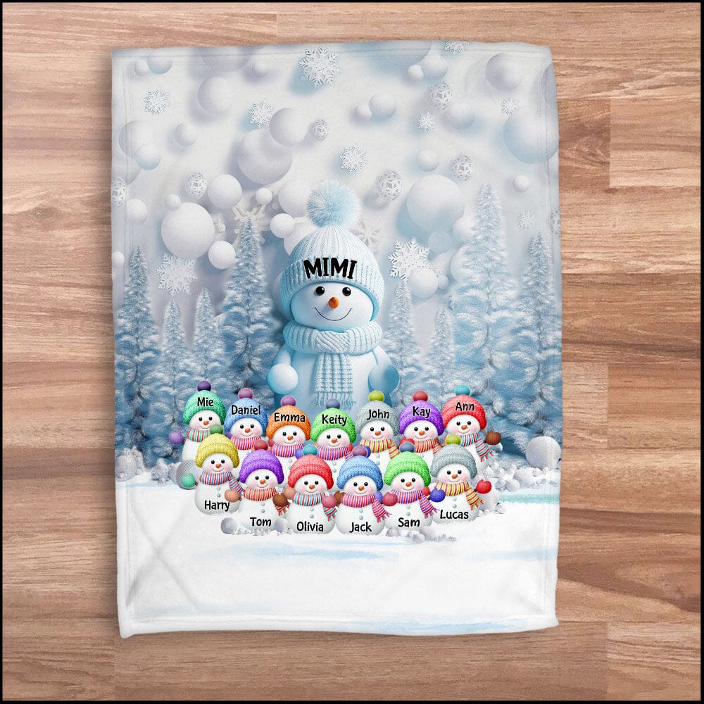 Christmas Blue Vibe Snowman Grandma Mom Colorful Kids Personalized Fleece Blanket NVL07DEC23VA2 Fleece Blanket HumanCustom - Unique Personalized Gifts Made Just for You 