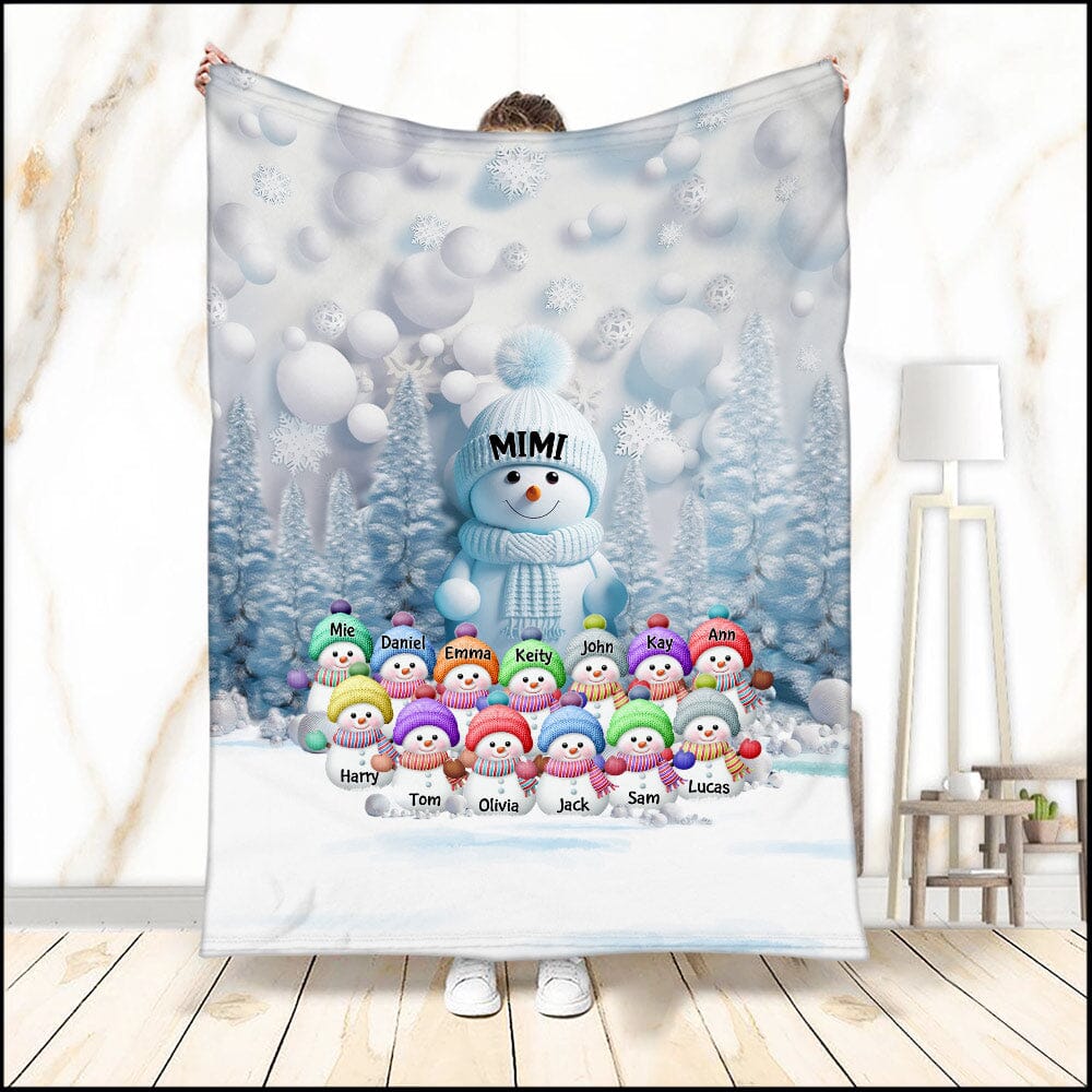 Christmas Blue Vibe Snowman Grandma Mom Colorful Kids Personalized Fleece Blanket NVL07DEC23VA2 Fleece Blanket HumanCustom - Unique Personalized Gifts Made Just for You 