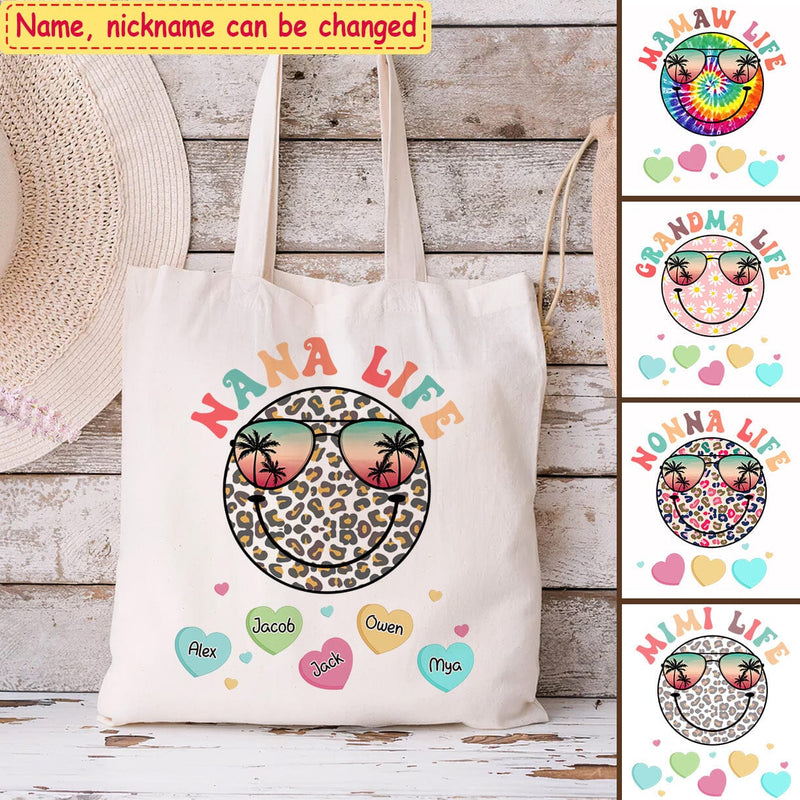 Discover Personalized Nana Life Beach Summer Smiley Face Vacation Sweet Heart Kids Tote Bag