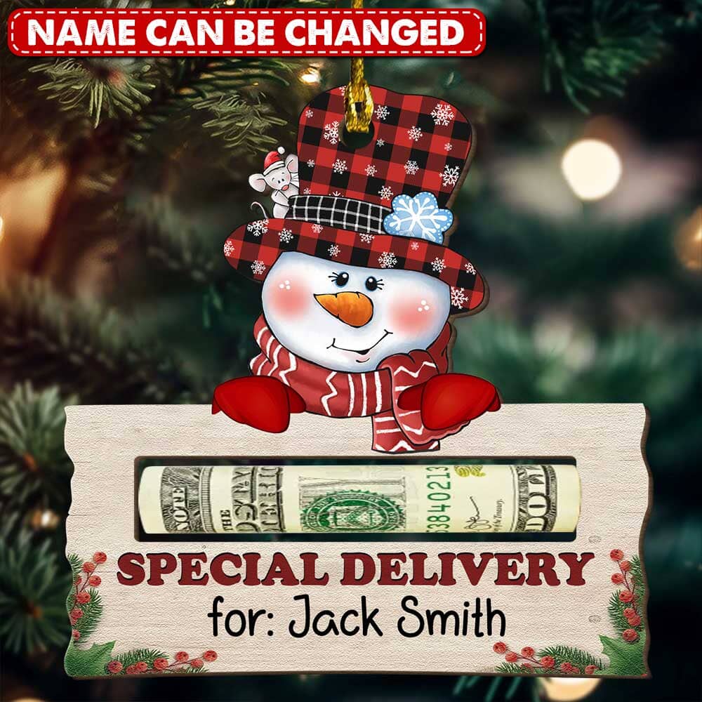 Cute Christmas Snowman, Special Delivery Personalized Money Holder Ornament NVL07OCT23TP2 Money Holder Ornament HumanCustom New Pack 1 