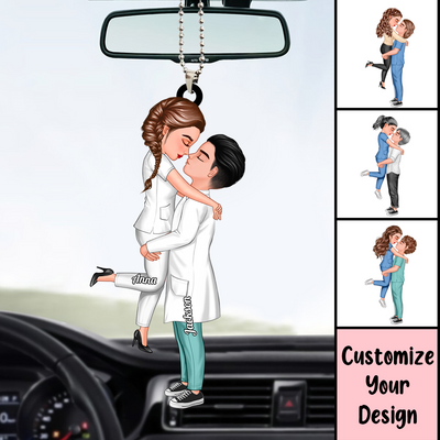 Personalized Car Ornament, Couple Portrait Nurse Doctor Gifts by Occupation NVL07SEP23KL3