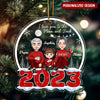 Cute Grandma Grandkids Sitting On Snow 2023 Moon Christmas Sleigh Personalized Acrylic Ornament NVL07SEP23NY3