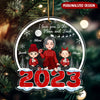 Cute Grandma Grandkids Sitting On Snow 2023 Moon Christmas Sleigh Personalized Acrylic Ornament NVL07SEP23NY3