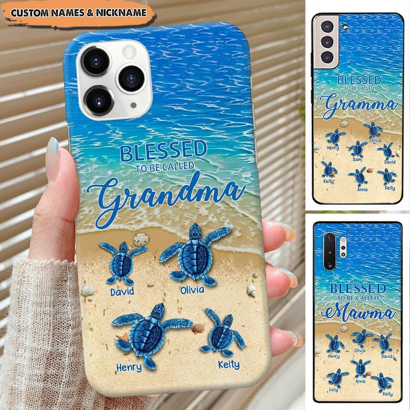 Sea Turtle Grandma Auntie Mom Kids, Blessed To Be Called Nana Personalized Phone Case