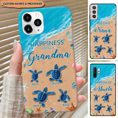 Sea Turtle Grandma Auntie Mom Kids, Happiness Is Being A Nana Personalized Phone Case NVL08MAY23VA4 Silicone Phone Case Humancustom - Unique Personalized Gifts Iphone iPhone 14