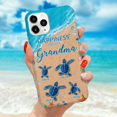 Sea Turtle Grandma Auntie Mom Kids, Happiness Is Being A Nana Personalized Phone Case NVL08MAY23VA4 Silicone Phone Case Humancustom - Unique Personalized Gifts