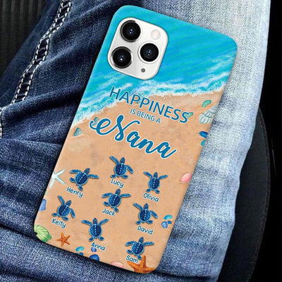 Sea Turtle Grandma Auntie Mom Kids, Happiness Is Being A Nana Personalized Phone Case NVL08MAY23VA4 Silicone Phone Case Humancustom - Unique Personalized Gifts