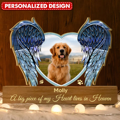Memorial Custom Pet Photo Heart Wings, A Big Piece Of My Heart Personalized Acrylic Plaque Led Lamp Night NVL10APR24TP3
