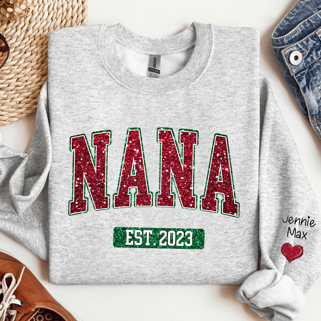 Glitter Grandma Mom EST Year Custom Kid Name On Sleeves Personalized Sweatshirt NVL10NOV23KL2 2d sweatshirt HumanCustom - Unique Personalized Gifts Made Just for You 