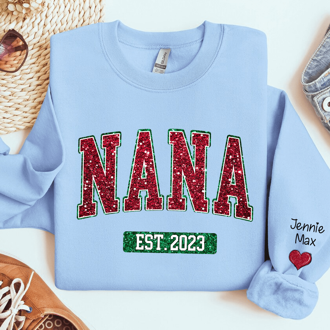 Glitter Grandma Mom EST Year Custom Kid Name On Sleeves Personalized Sweatshirt NVL10NOV23KL2 2d sweatshirt HumanCustom - Unique Personalized Gifts Made Just for You 