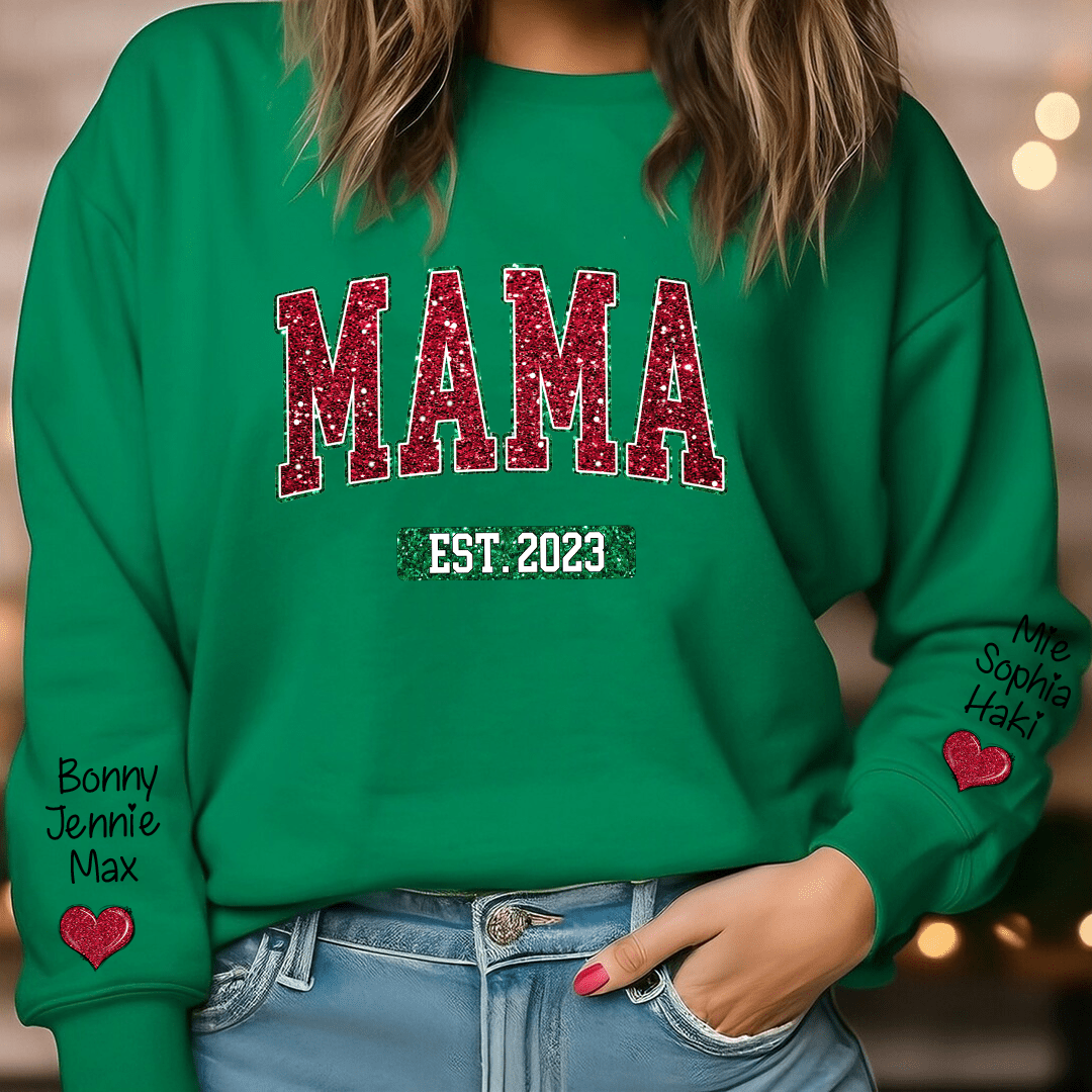 Glitter Grandma Mom EST Year Custom Kid Name On Sleeves Personalized Sweatshirt NVL10NOV23KL2 2d sweatshirt HumanCustom - Unique Personalized Gifts Made Just for You 