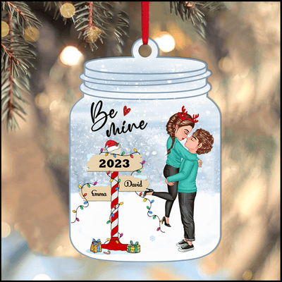 Winter Couple Hugging Kissing In The Snow Personalized Acrylic Christmas Ornament NVL10OCT23KL2 Acrylic Ornament HumanCustom New