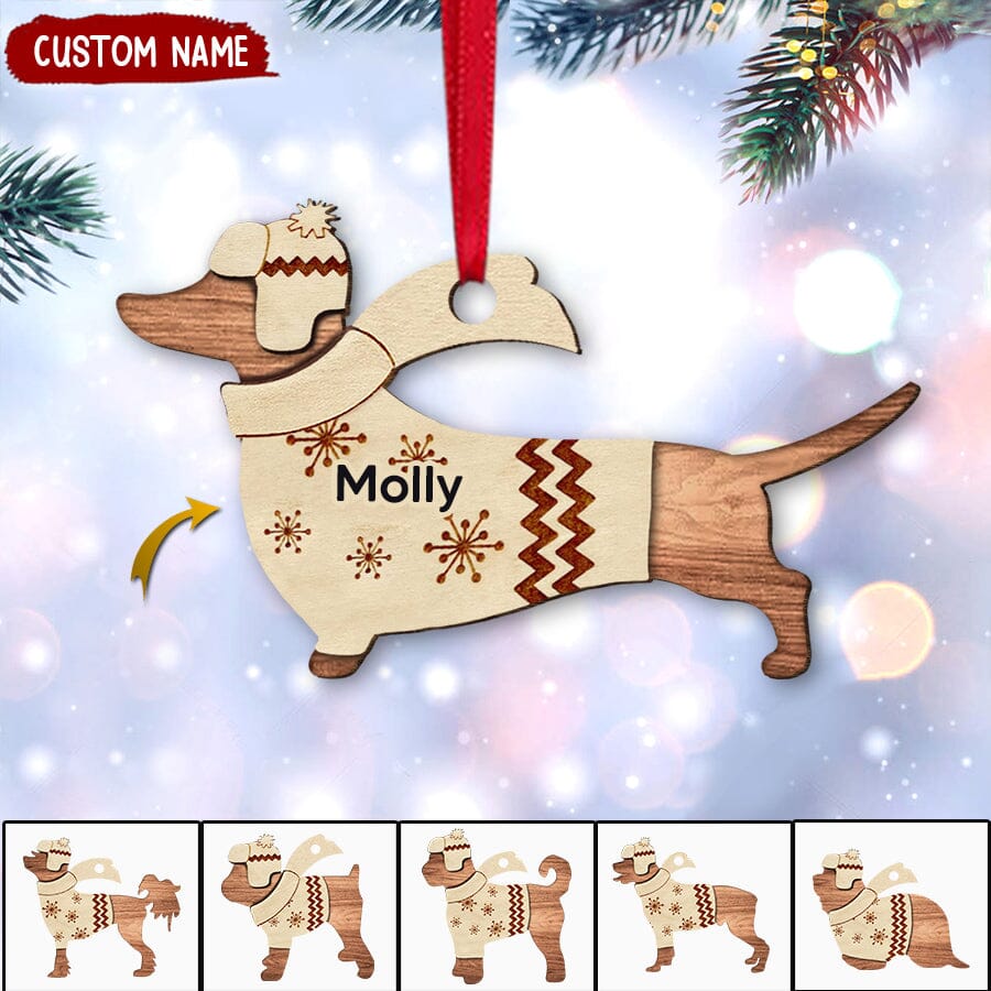 Cute Christmas Puppy Pet Dog Walking Personalized Ornament NVL10OCT23VA1 Wood Custom Shape Ornament HumanCustom - Unique Personalized Gifts Made Just for You Pack 1 