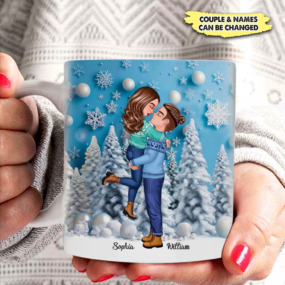 Doll Couple Hugging Blue Vibe Background Personalized Mug NVL11DEC23VA3 White Mug HumanCustom - Unique Personalized Gifts Made Just for You 